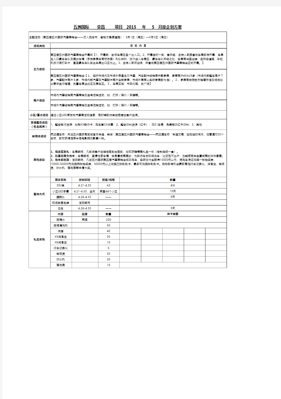 五一车展活动方案