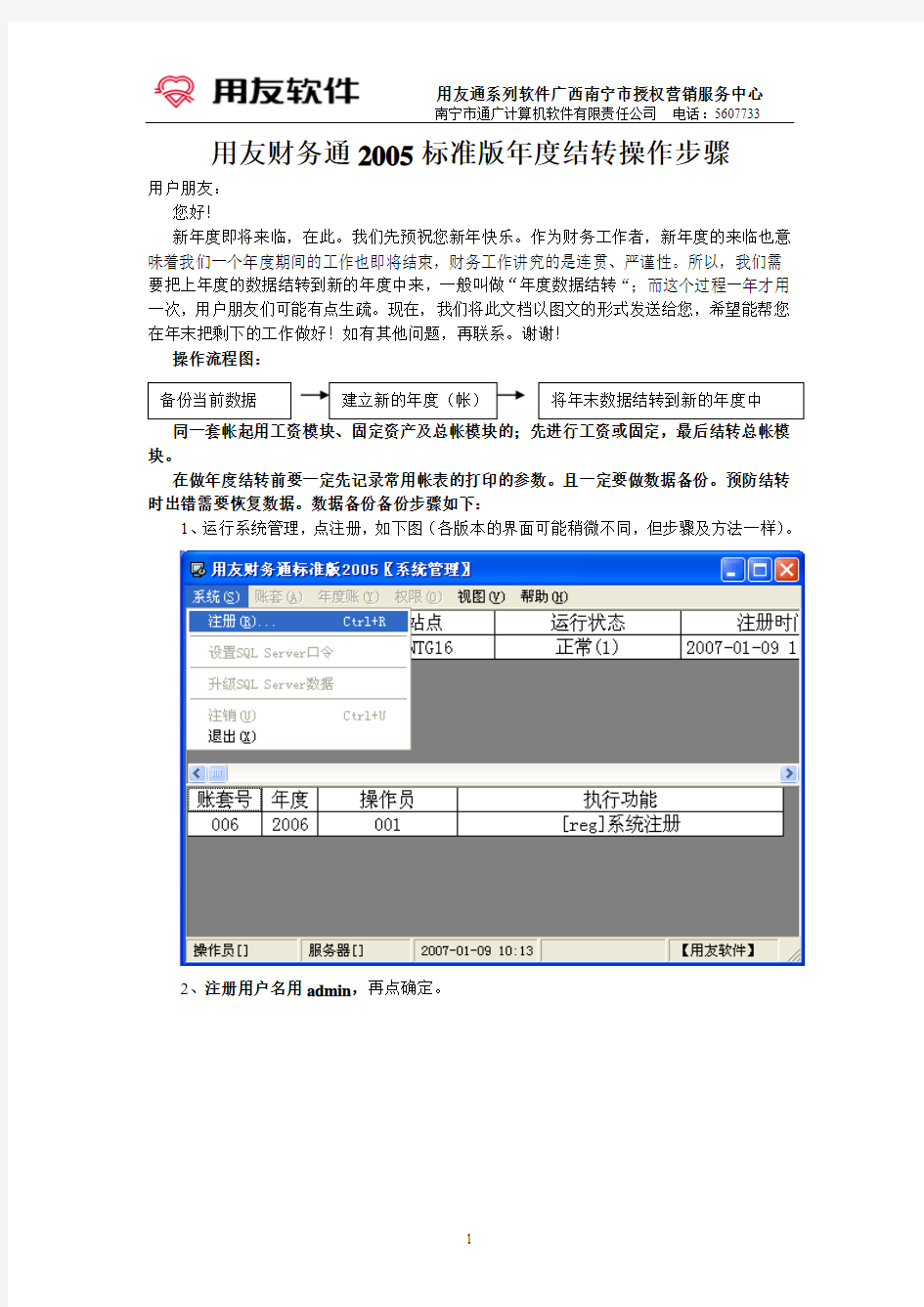 用友财务通2005年终结转