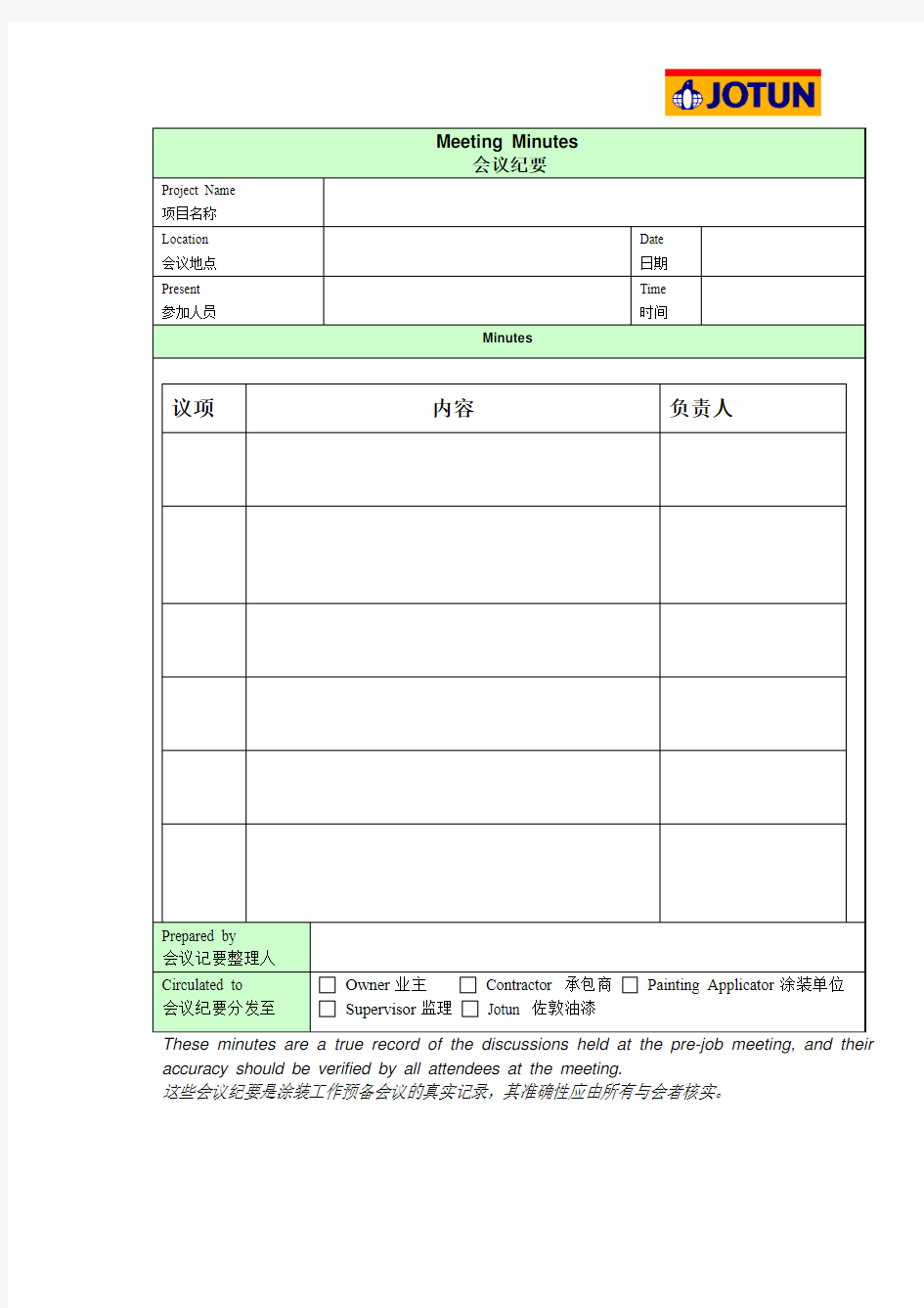 工前会议纪要--Meeting minutes