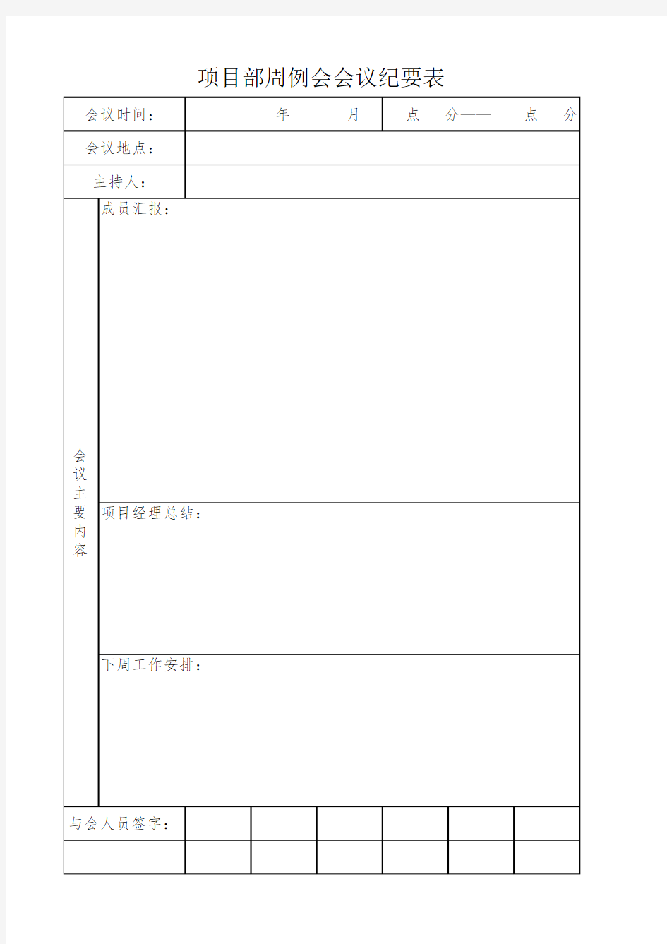 项目周例会会议纪要表