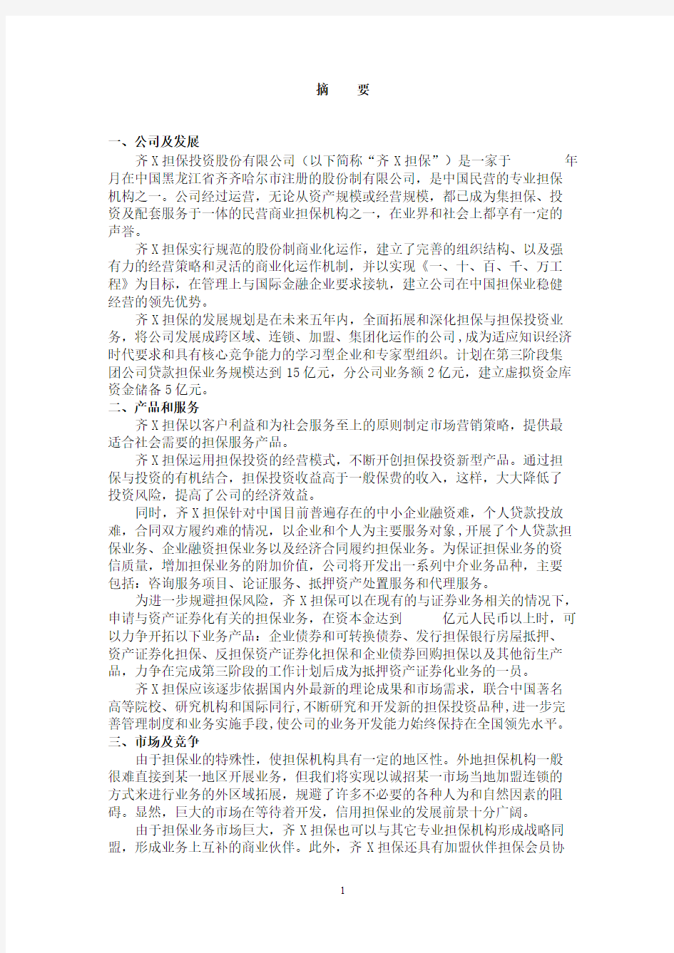 担保公司商业计划书