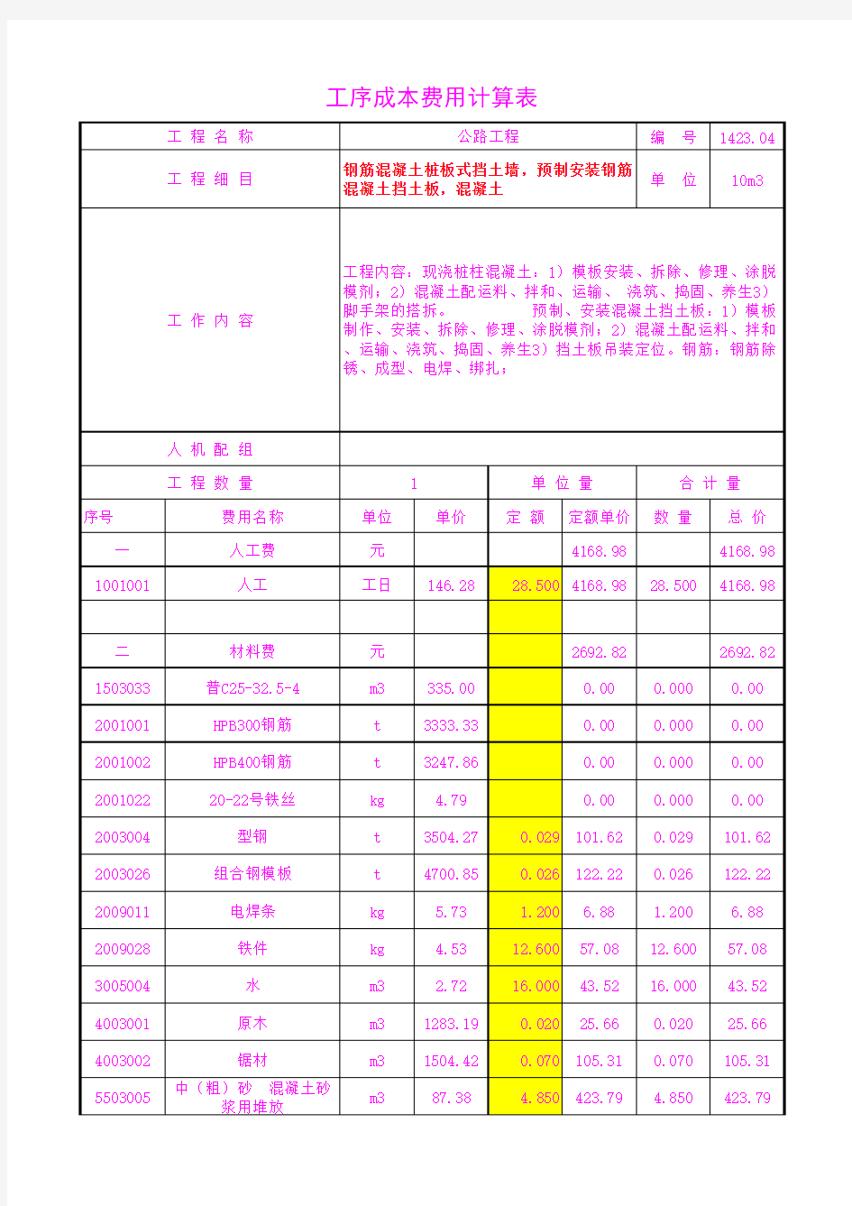 1423.04预制安装钢筋混凝土挡土板,混凝土