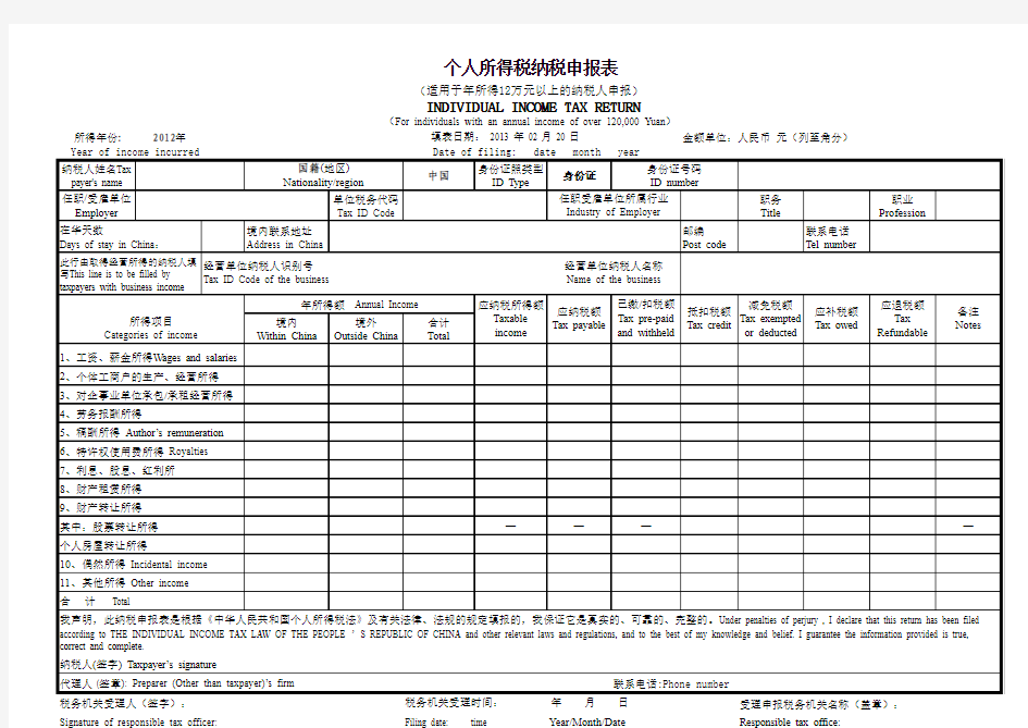 12万个税申报表模板