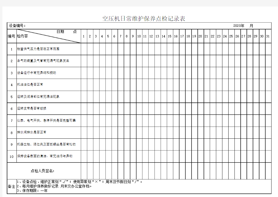 空压机点检记录表