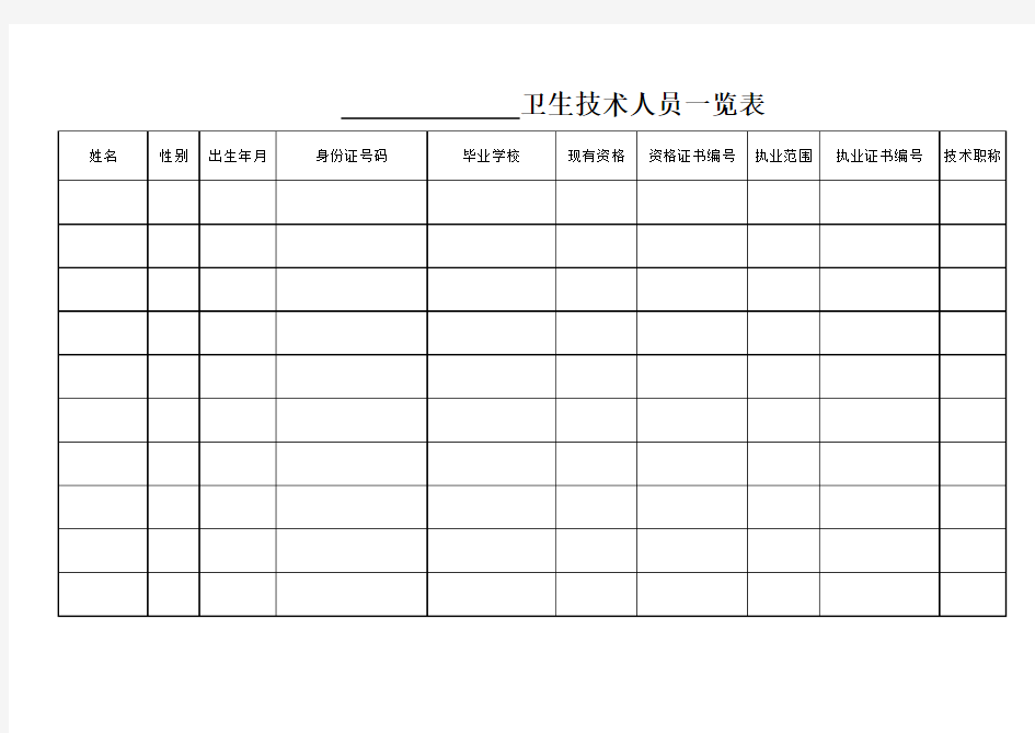 卫技人员一览表