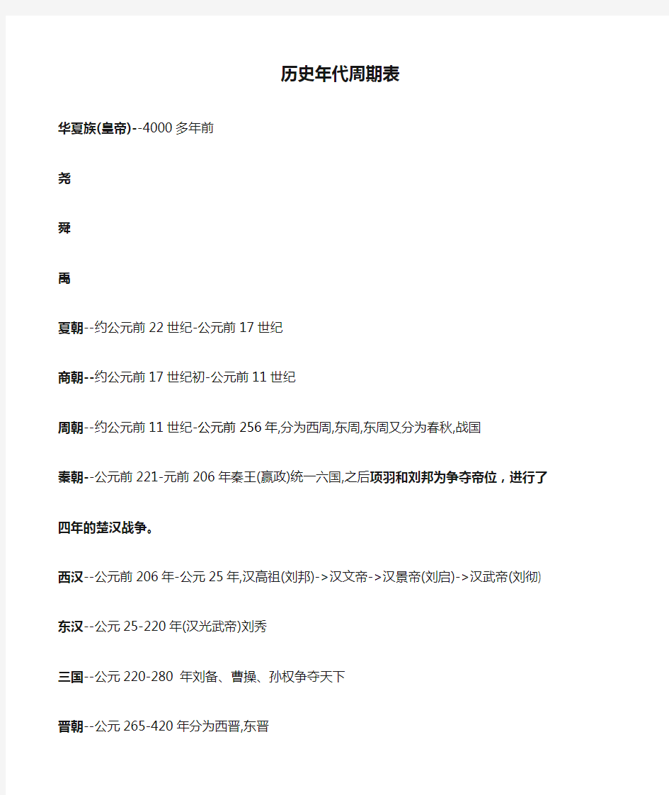 历史年代周期表及顺口溜