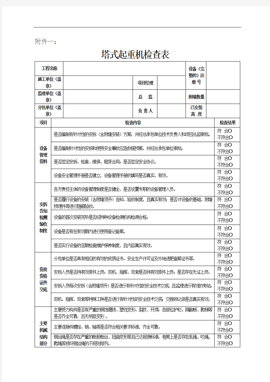 塔式起重机及施工升降机安全检查表