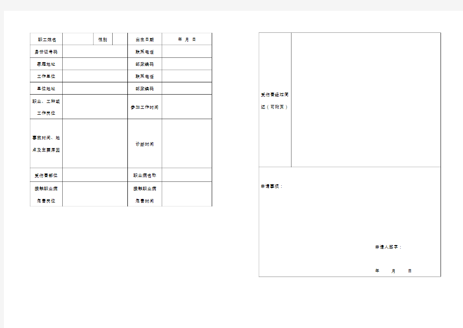工伤认定申请表(表格)