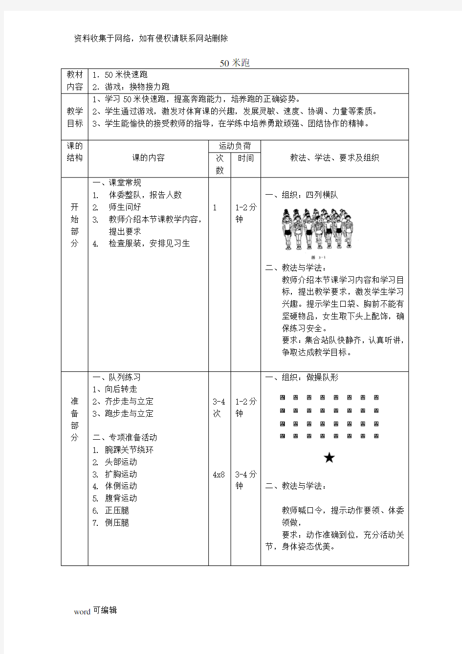 小学体育课50米快速跑教案讲课教案