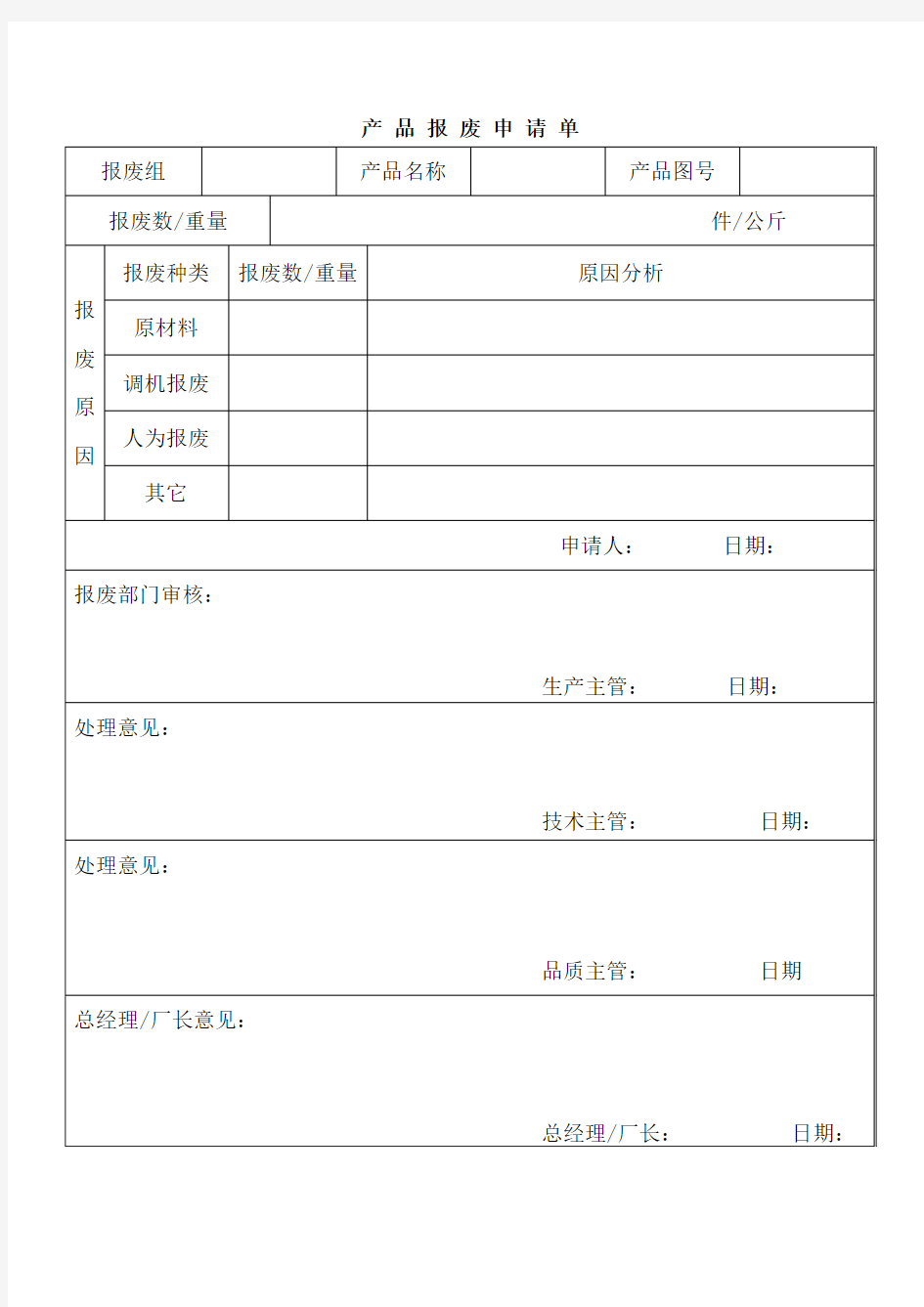 产品报废申请单