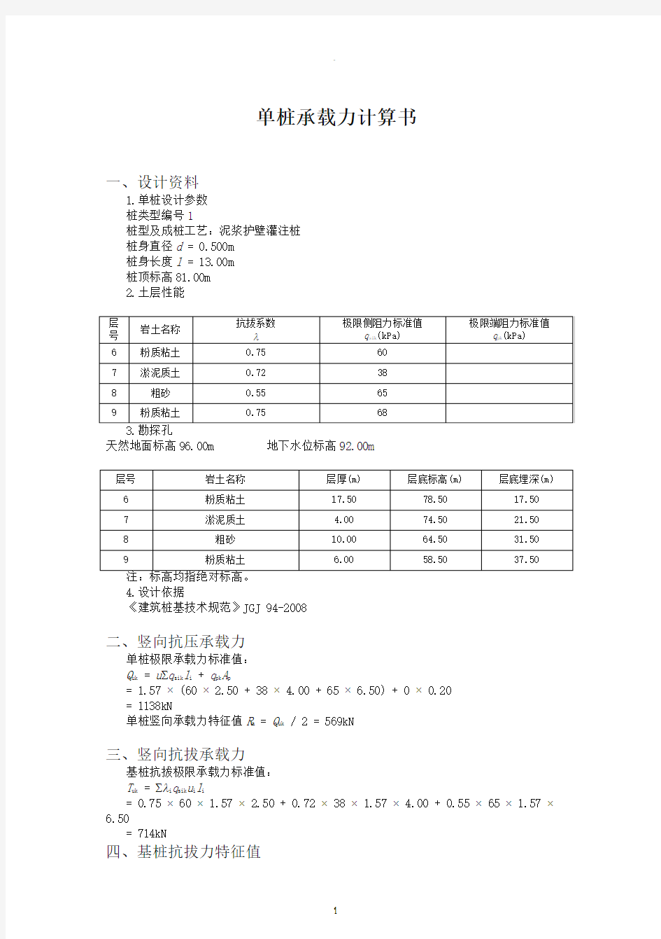 抗拔桩承载力计算书