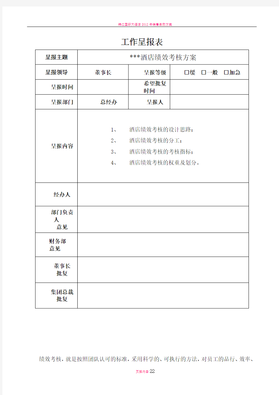 酒店绩效考核方案