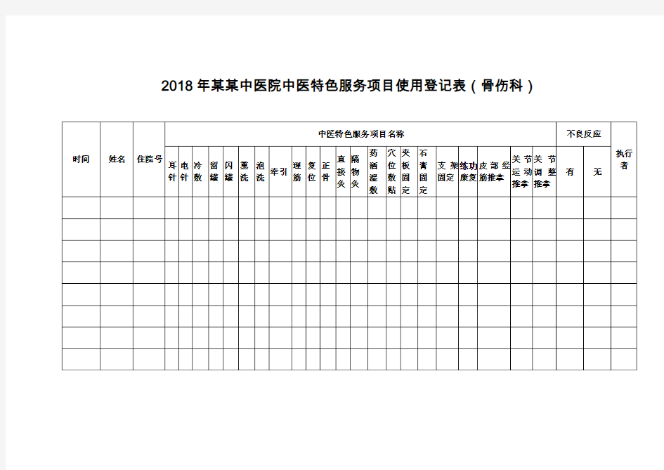 中医特色服务项目登记表