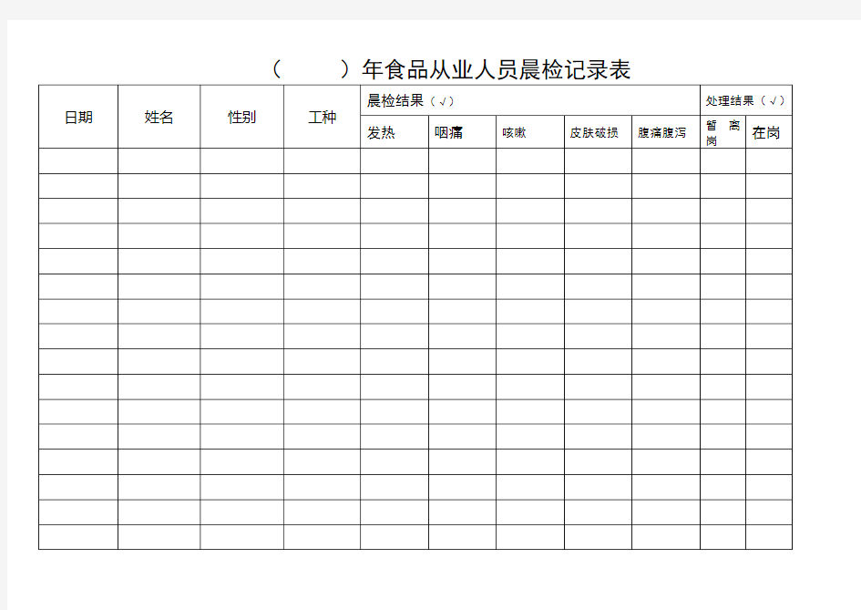 食品从业人员晨检记录表