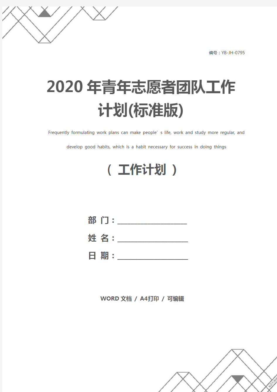 2020年青年志愿者团队工作计划(标准版)