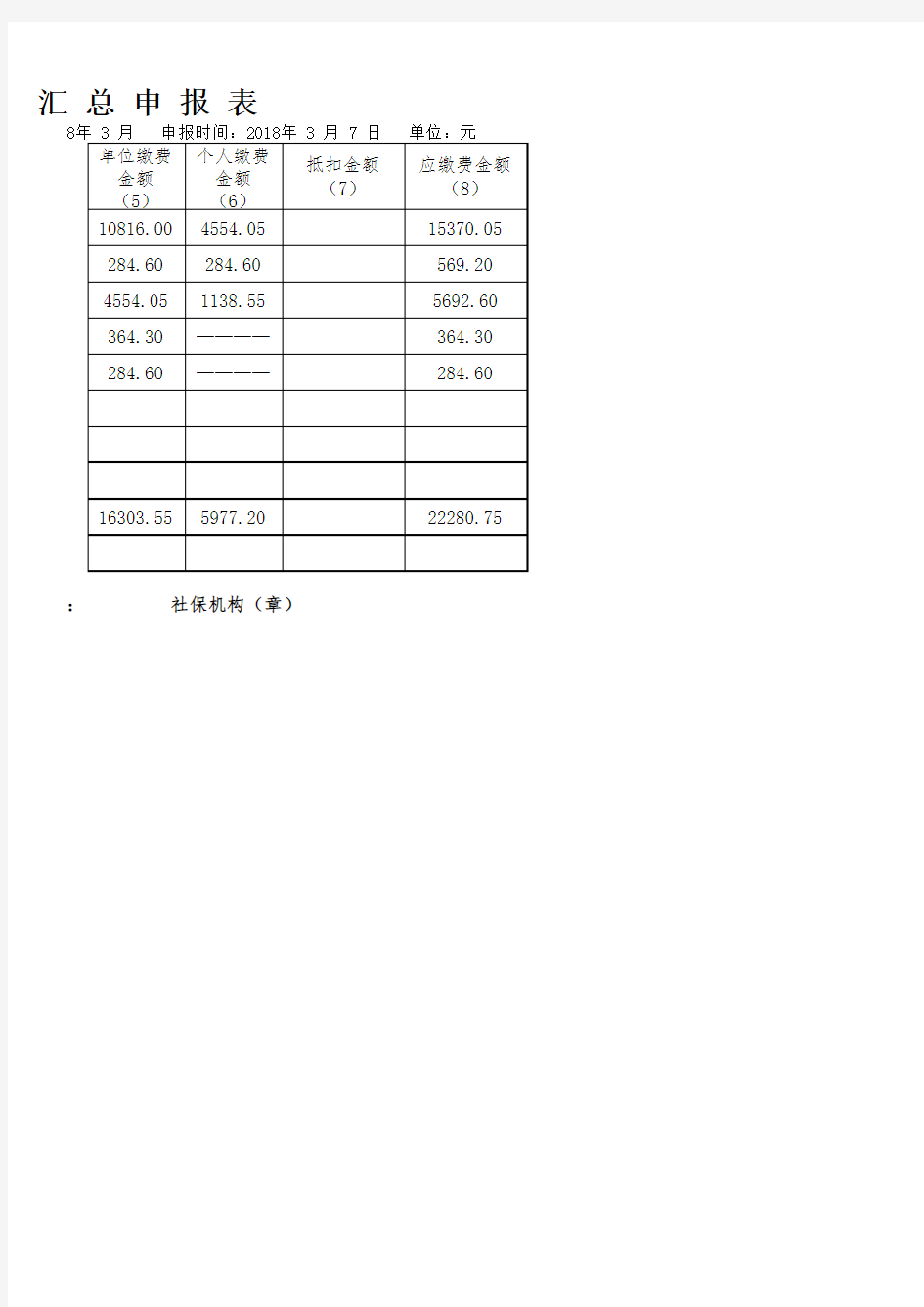 社会保险缴费汇总申报表