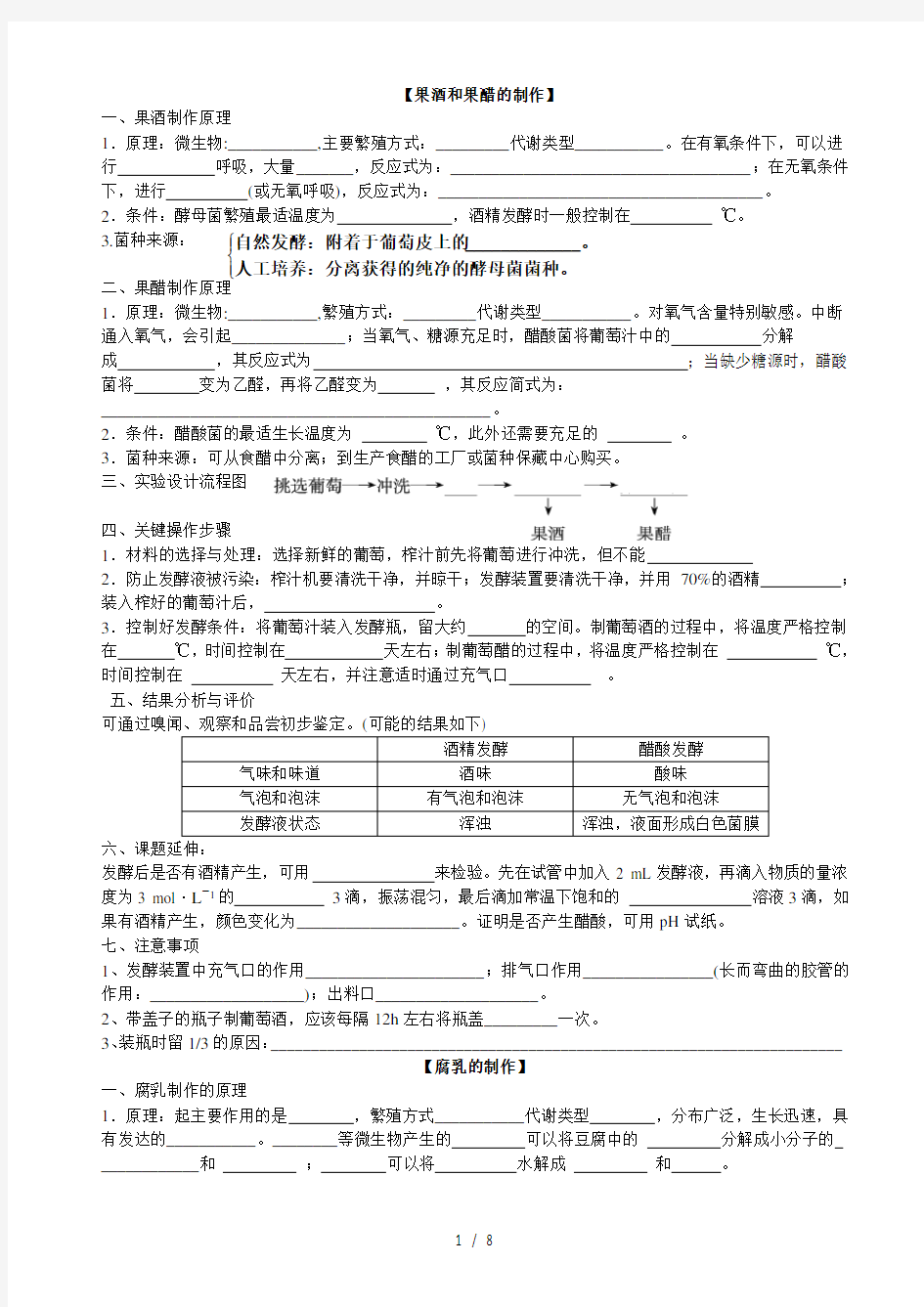 高中生物选修一知识点完整版