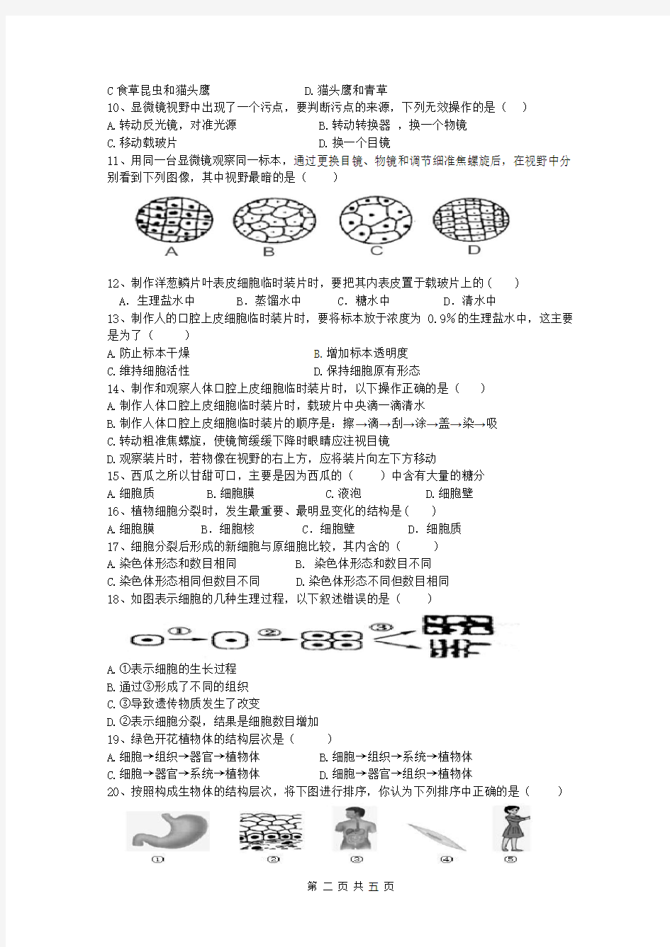 2017-2018七年级上册 期中考试试卷及答案