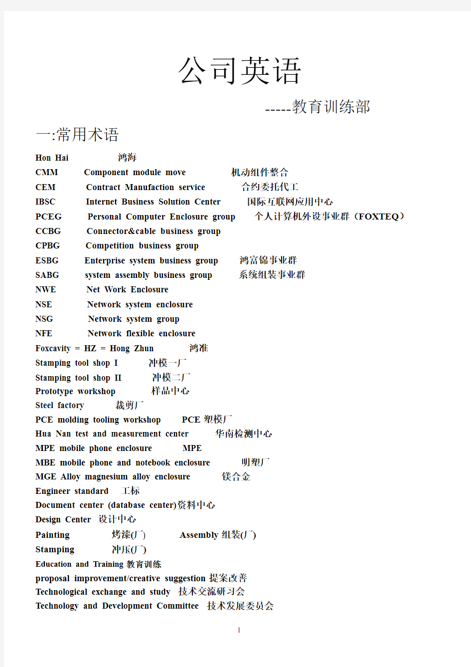 公司英语词汇大全