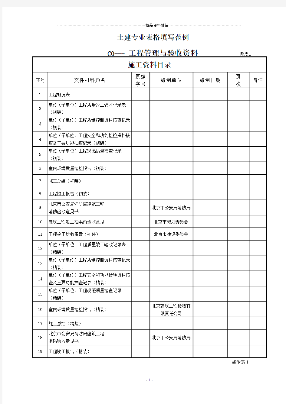 建筑工程资料表格填写范例