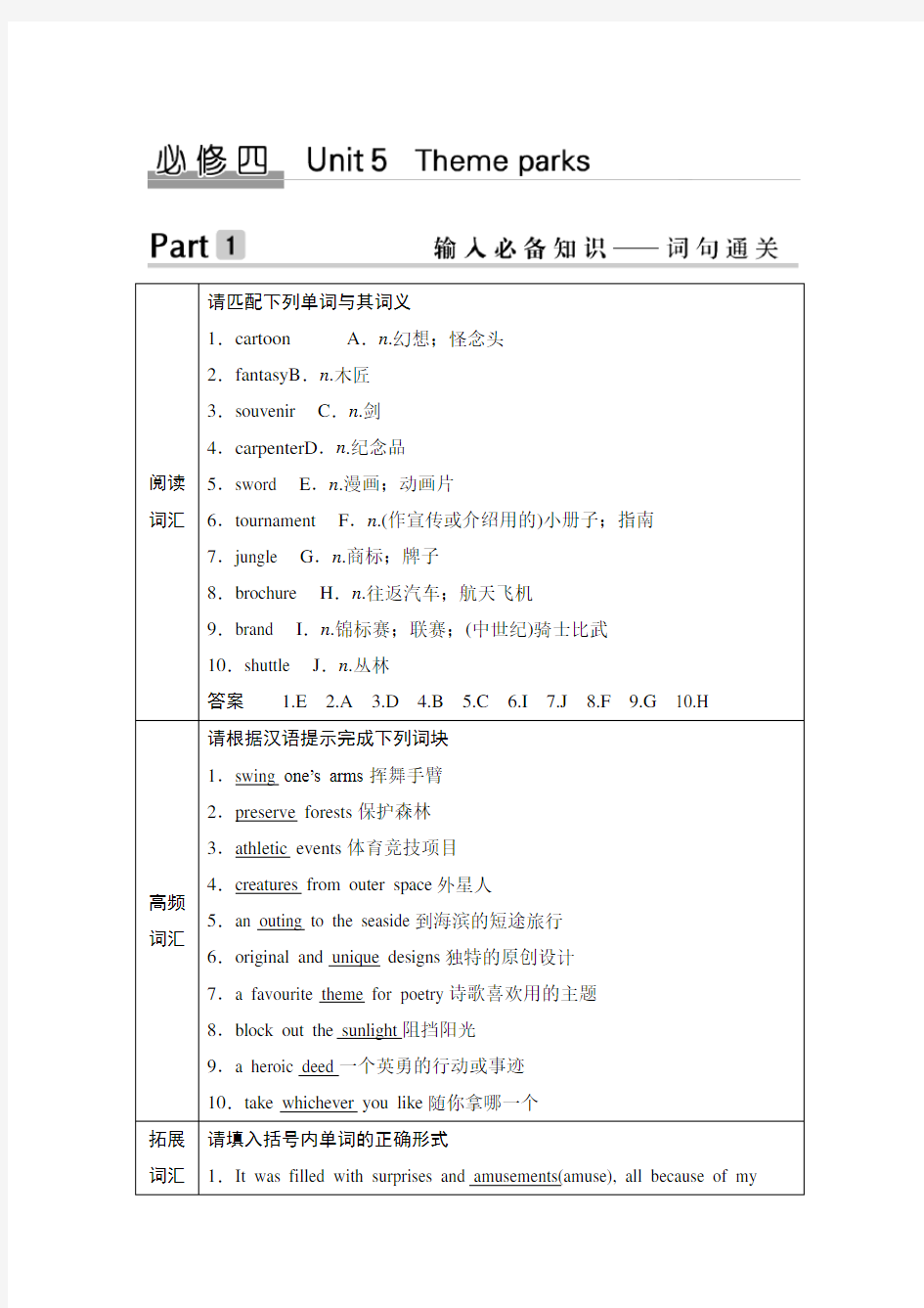 第一部分 必修四 Unit 5.doc