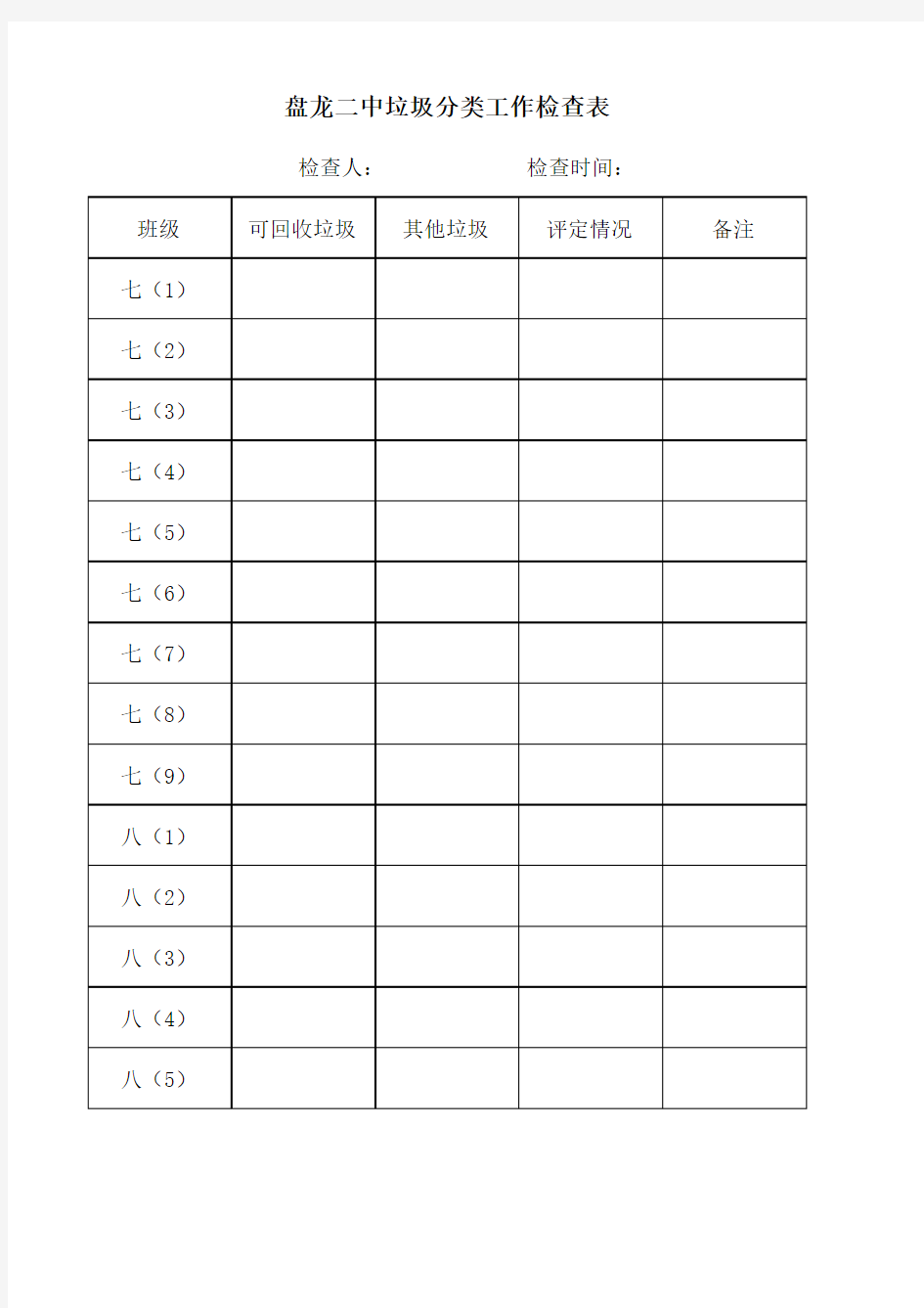 学校垃圾分类检查表