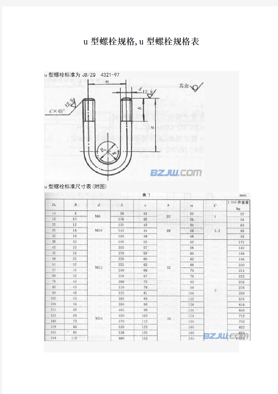 u型螺栓规格