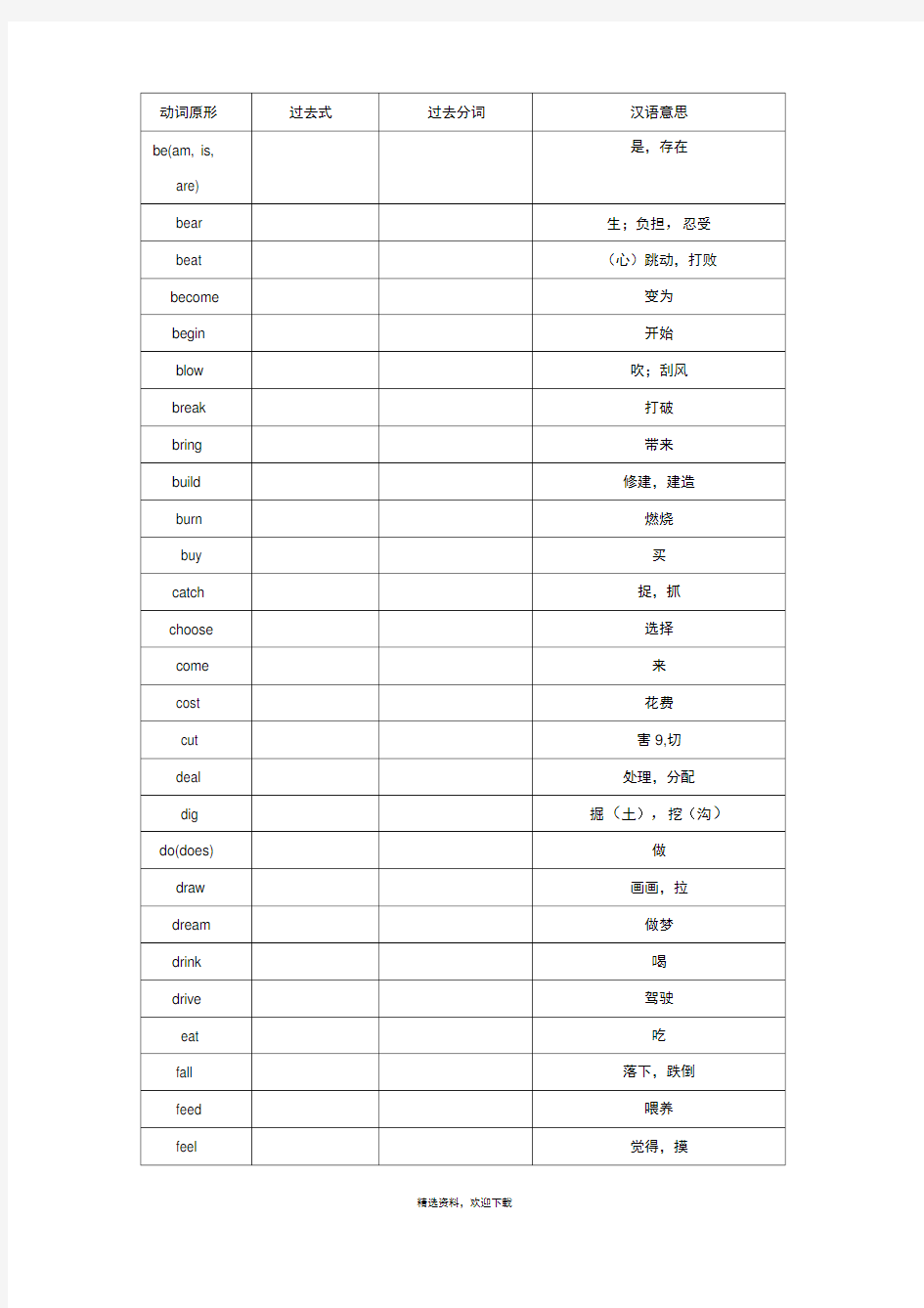 高考前不规则动词表(默写版)