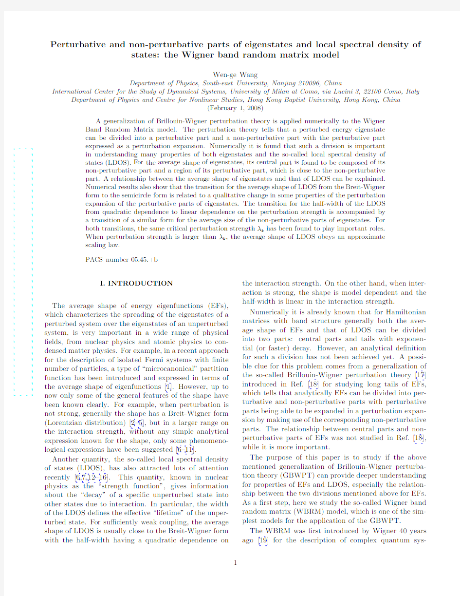 Perturbative and non-perturbative parts of eigenstates and local spectral density of states