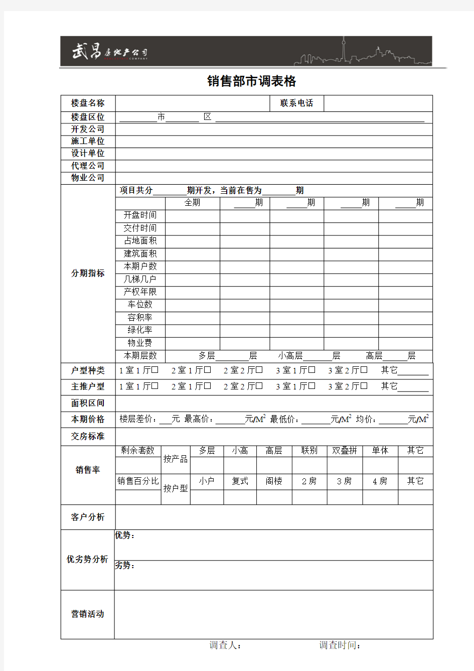 房地产市调踩盘表