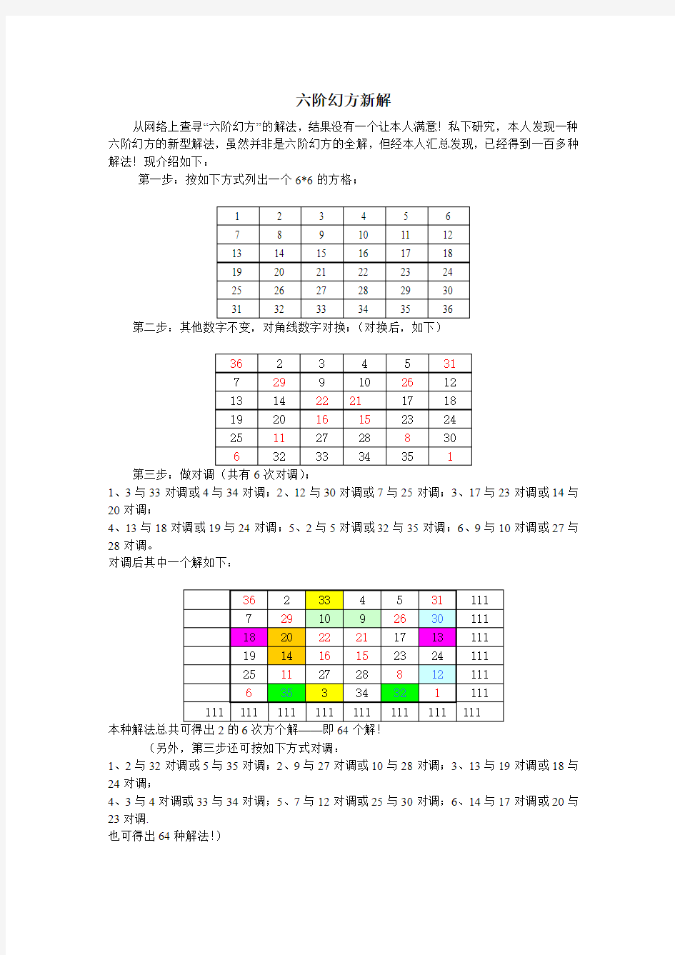 六阶幻方新解