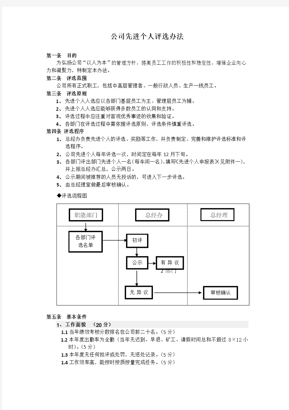 公司先进个人评选办法