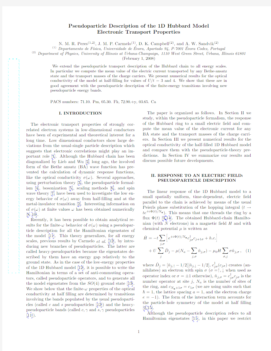 Pseudoparticle Description of the 1D Hubbard Model Electronic Transport Properties