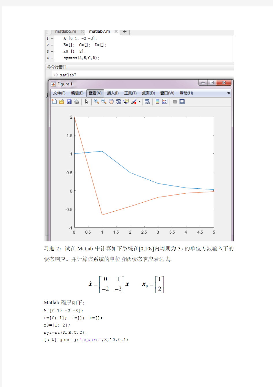 实验四 用MATLAB求解状态空间模型