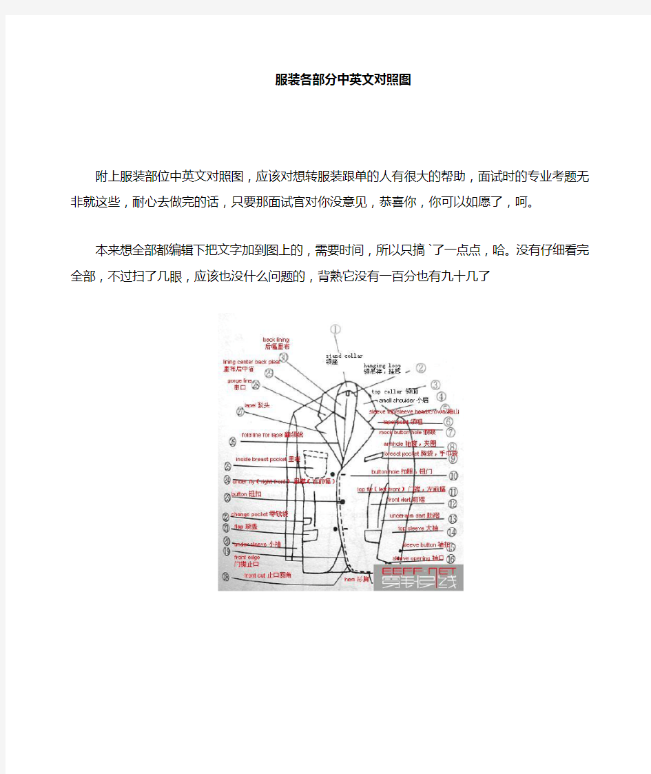 服装各部分中英文对照含图解