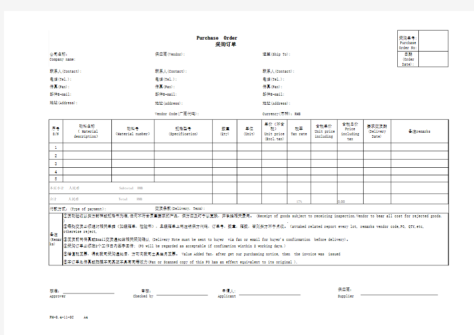 采购订单 purchase order