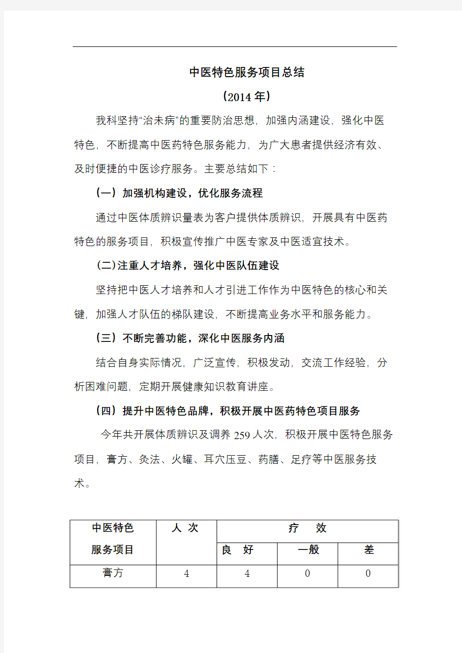 中医特色服务项目总结修订稿