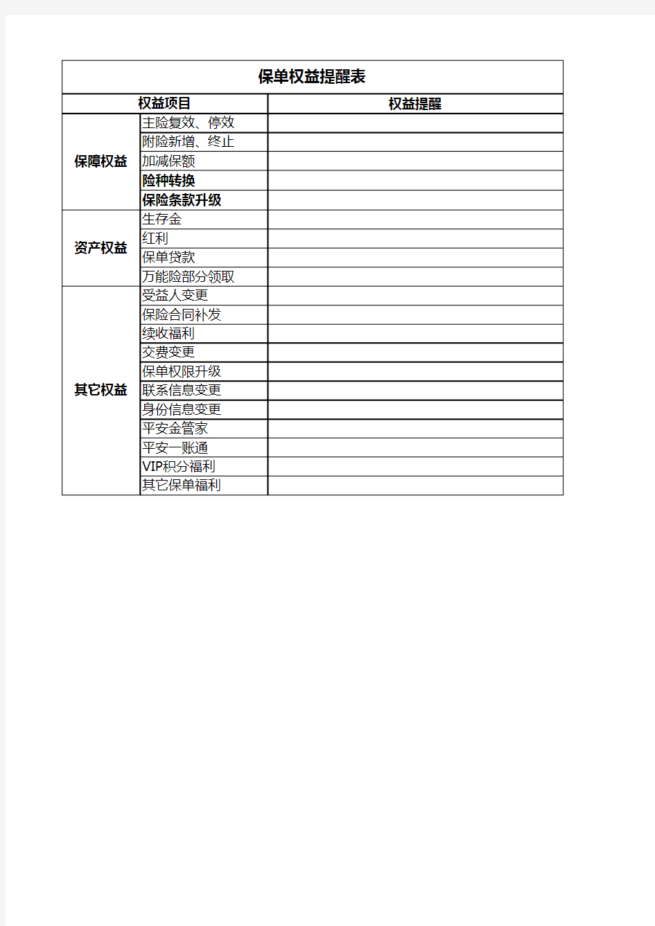 平安保险金管家客户保单整理表格汇总