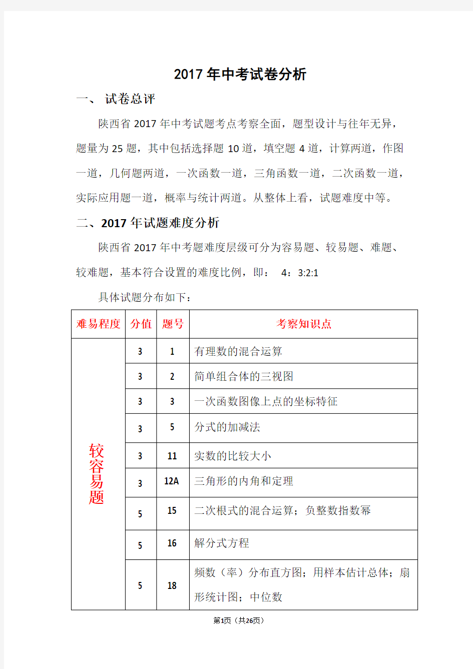 2017年陕西省中考数学试卷解析