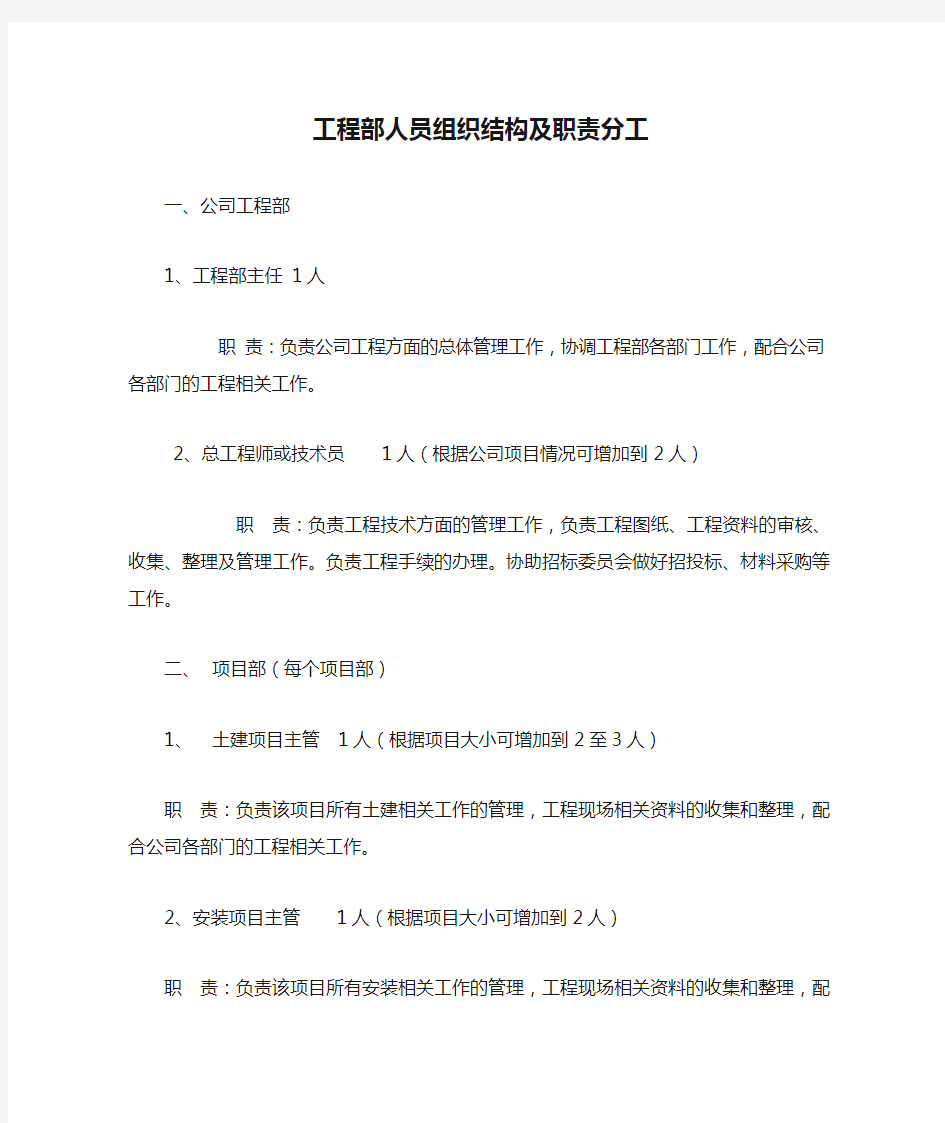 工程部人员组织结构及职责分工