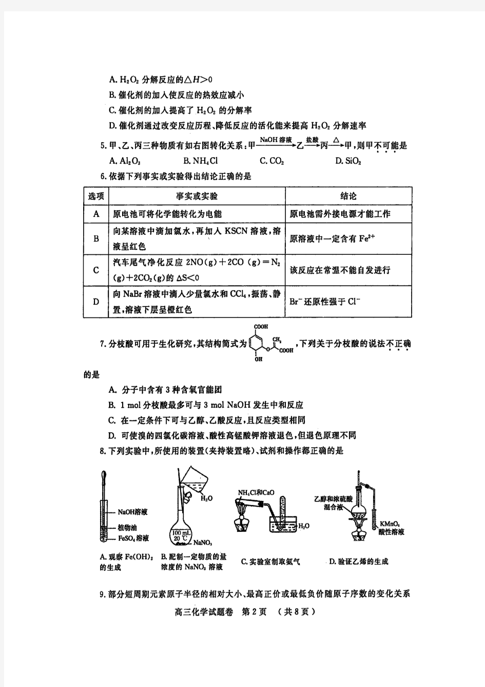 河南省郑州市2016年高中毕业年级第一次质量预测化学试题(扫描版).doc