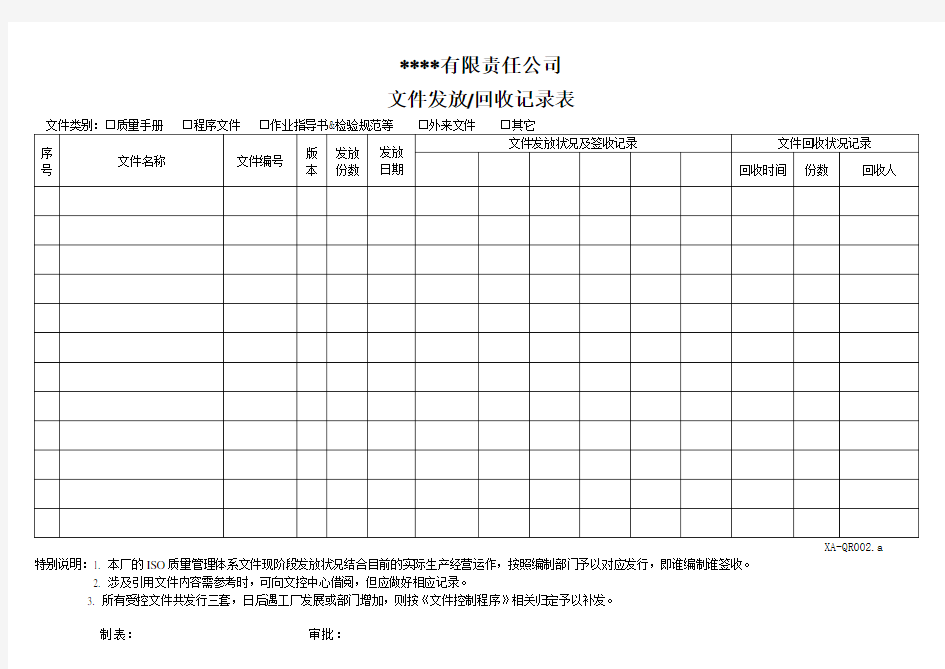 公司文件发放表和外来文件清单