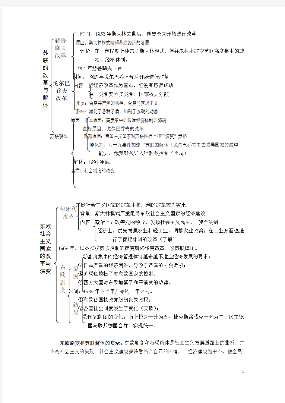 内蒙古鄂尔多斯市东胜区培正中学中考历史复习提纲 世界现代史 第五单元《社会主义国家的改革与演变》 新