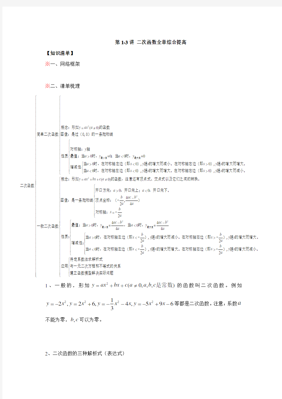 二次函数复习专题讲义