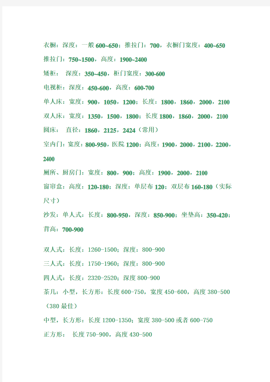 室内设计常用标准尺寸