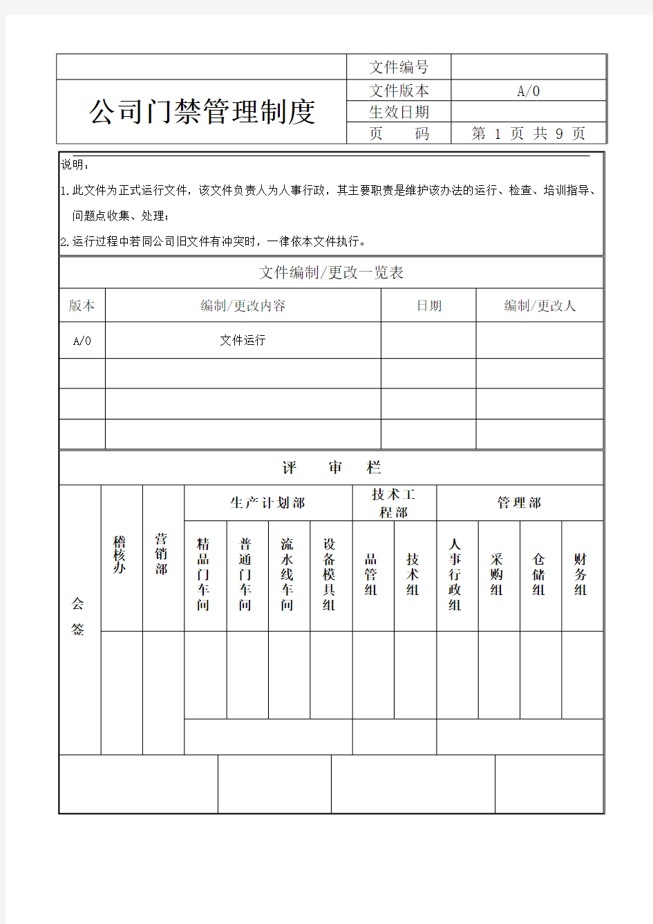 公司门禁管理制度(附表单)