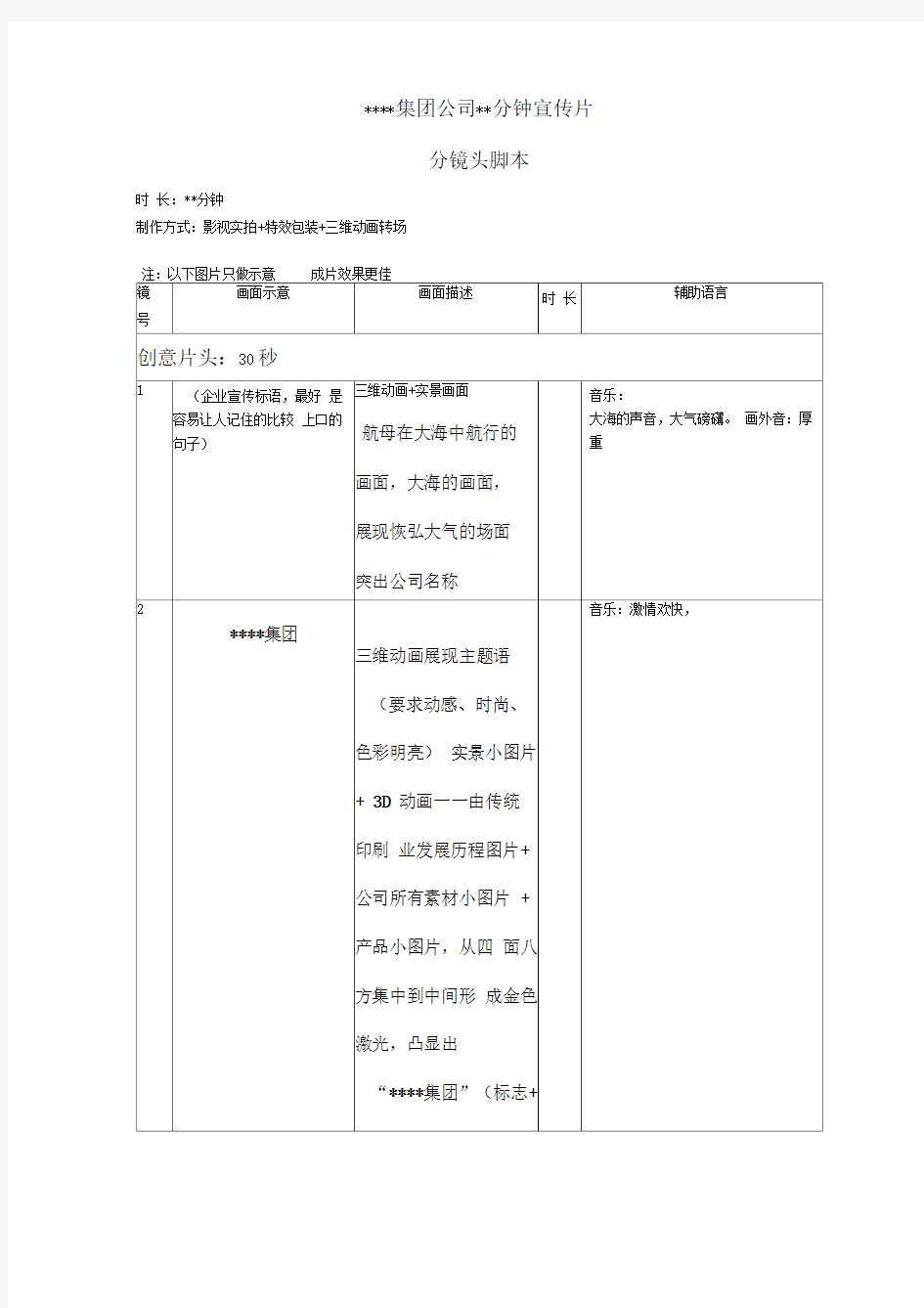 公司宣传片分镜头必备脚本模板