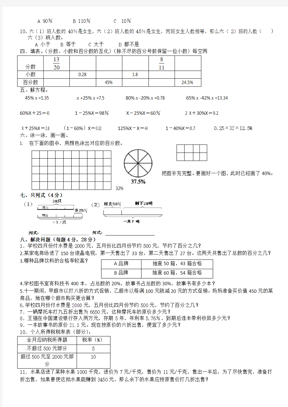 (完整版)六年级数学上册百分数专项练习