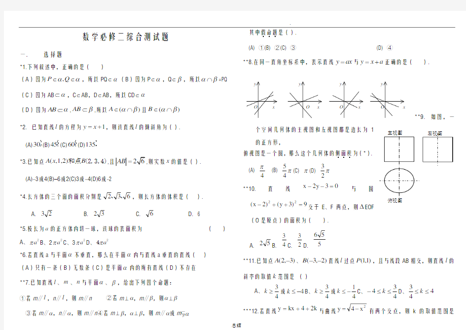 数学必修二综合测试题(含答案)