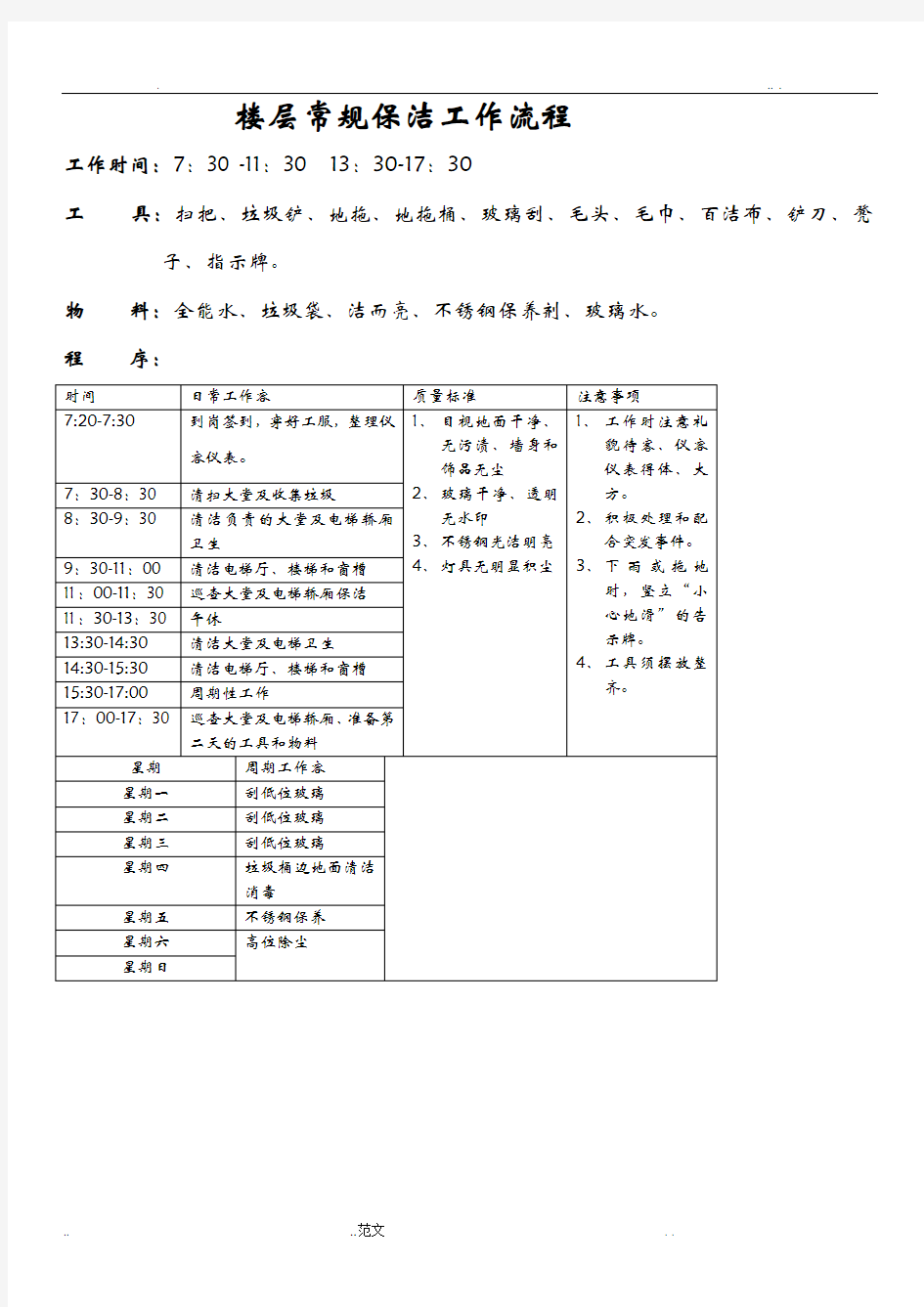 物业小区常规保洁工作程序